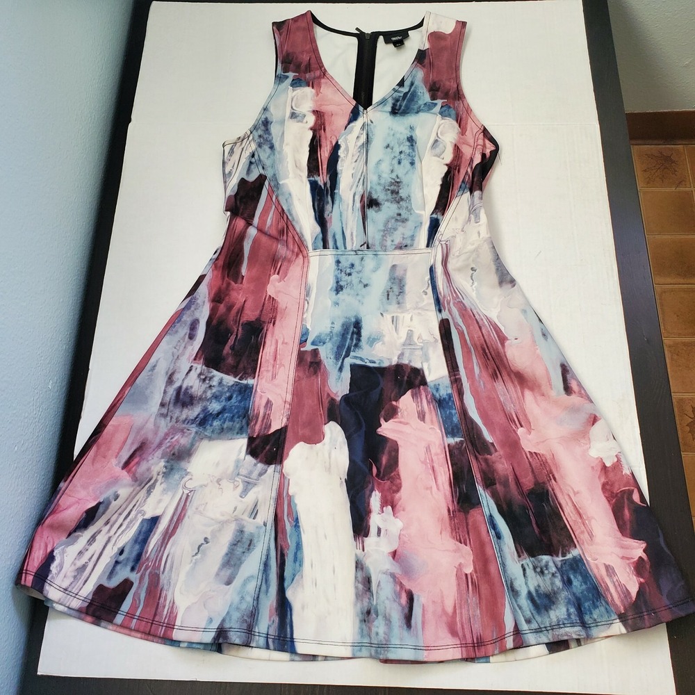 Mossimo Summer Dress Watercolor Sleeveless V Neck Skater Dress Size Medium